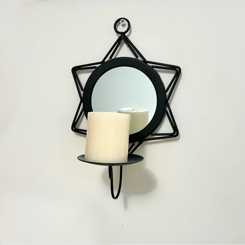 Black Metal Star Mirror Gothic Wall Sconce Candle Holder